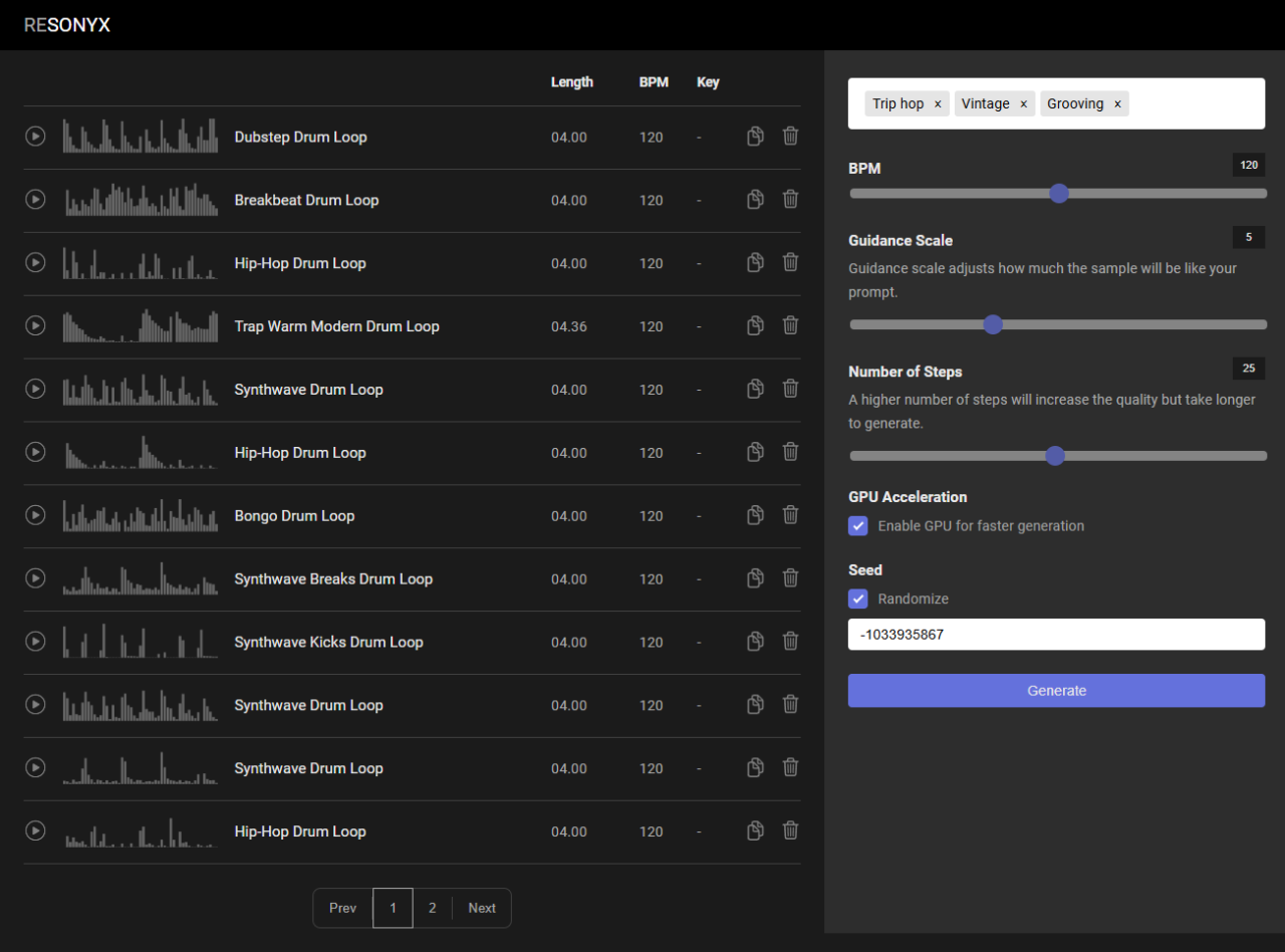 Resonyx AI Drum Loops Creation